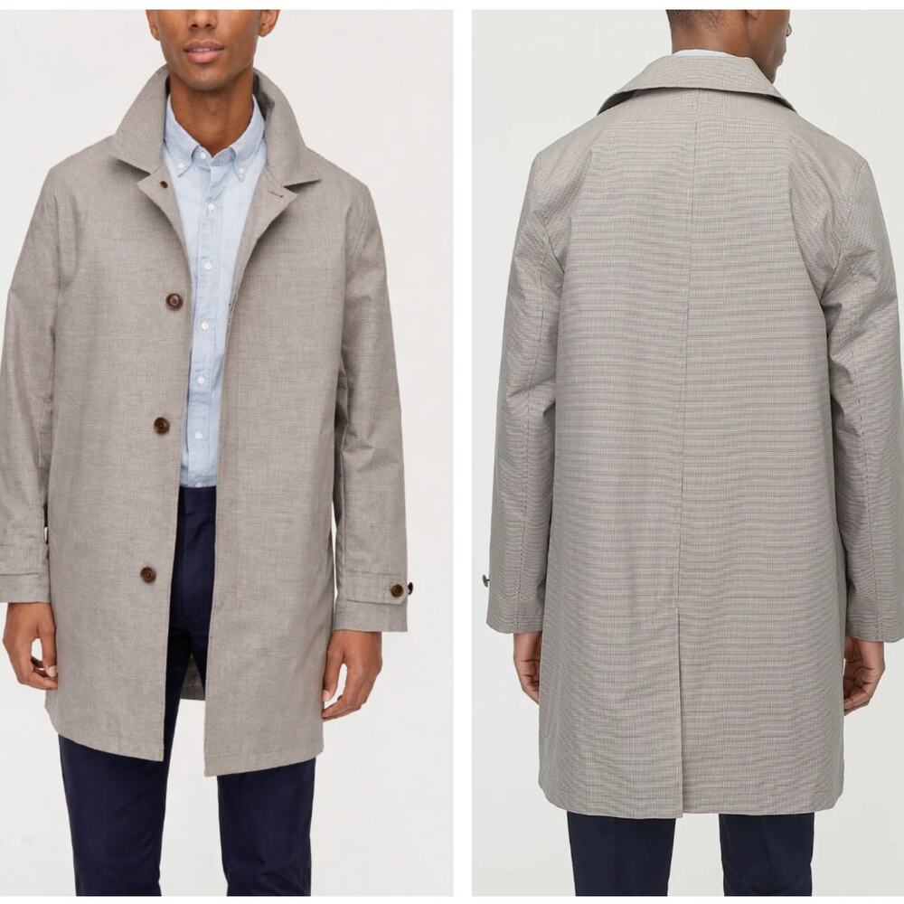 J. CREW Ludlow Trench Coat Cotton Nylon Twill Khaki Brown Houndstooth Sz L $248